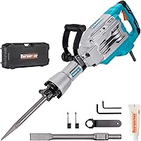 Berserker 65F 1700W 31-lb Demolition Jack Hammer, 1-3/16" Hex 14-Amp Concrete Breaker w/ Case, Chisels