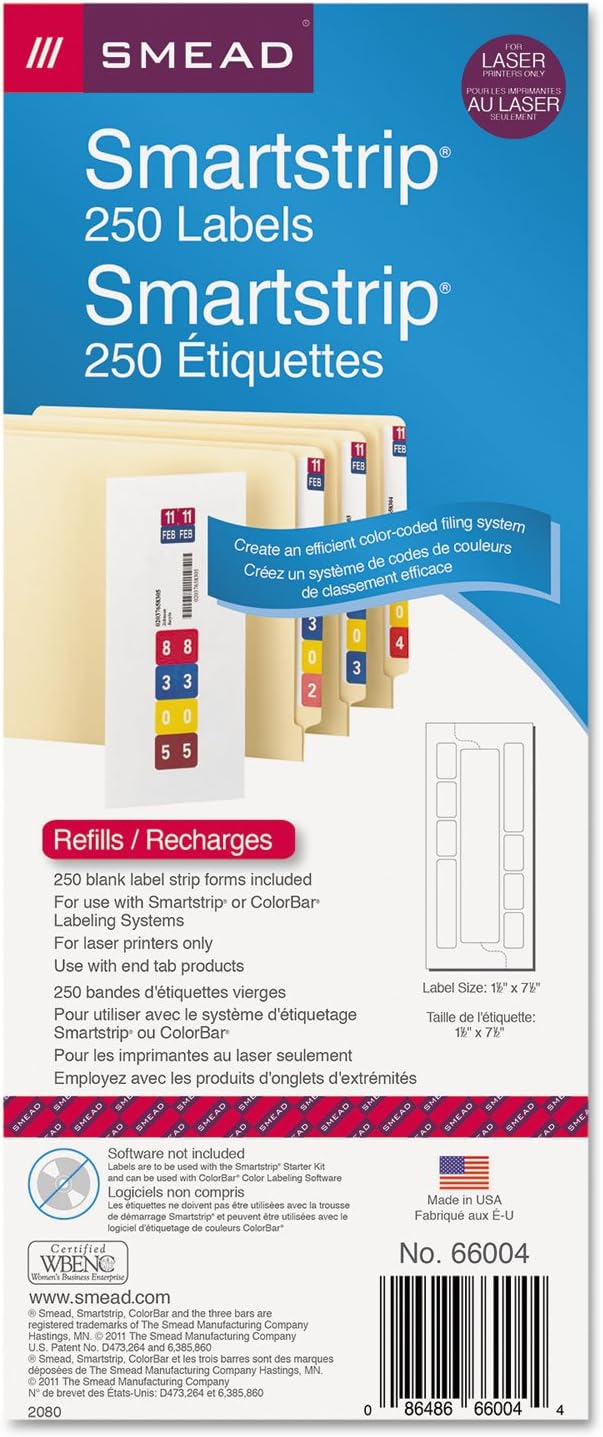 Smead 66004 Smartstrip Refill Label Kit 250 Label Forms/Pack Laser 250/Pack