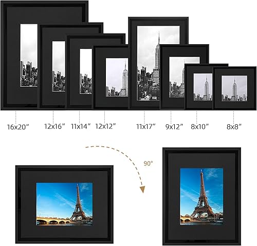 Miniatura 8 de Juego de marcos de fotos, 5 piezas, incluye almohadilla y sin almohadilla, marcos de fotos para galería de fotos en la pared (9 x 12 pulgadas, negro