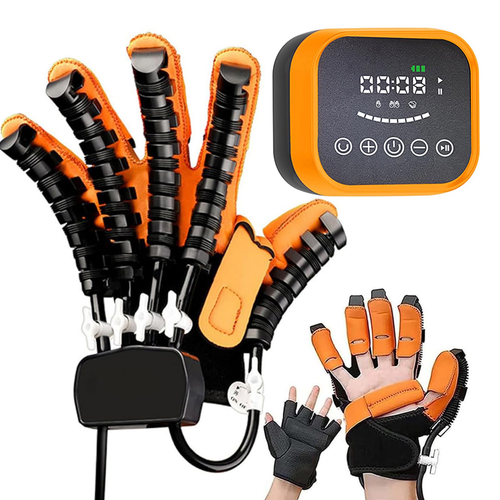 GAOXIAO Guantes Roboticos Rehabilitación Ictus, Órtesis para Dedos de Manos, Entrenador de Dedos Recargable de Autoentrenamiento, para Recuperación de Disfunción de Artritis Orange plugin Left S