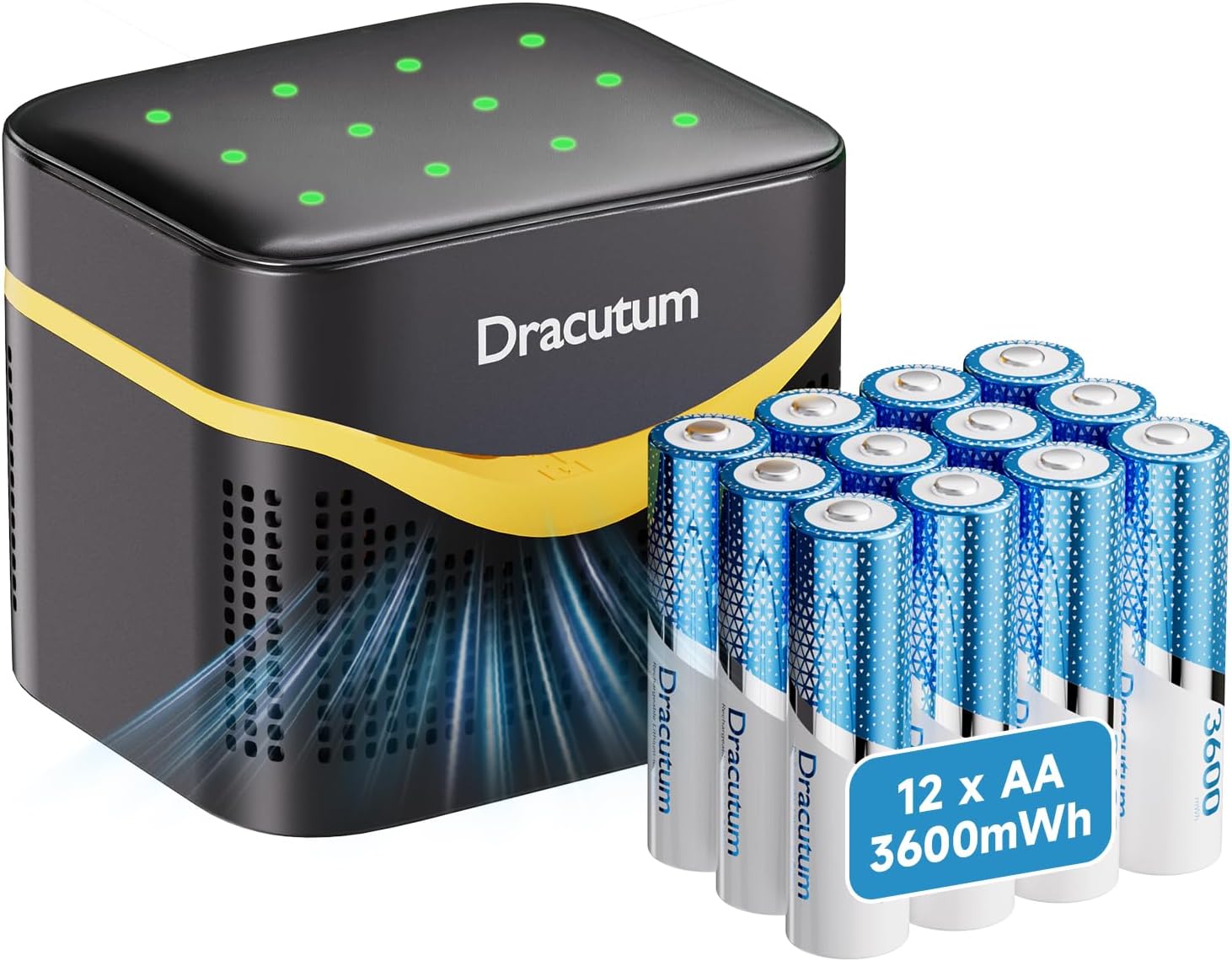 Rechargeable Lithium AA Batteries with Charger 12Pack 3600m