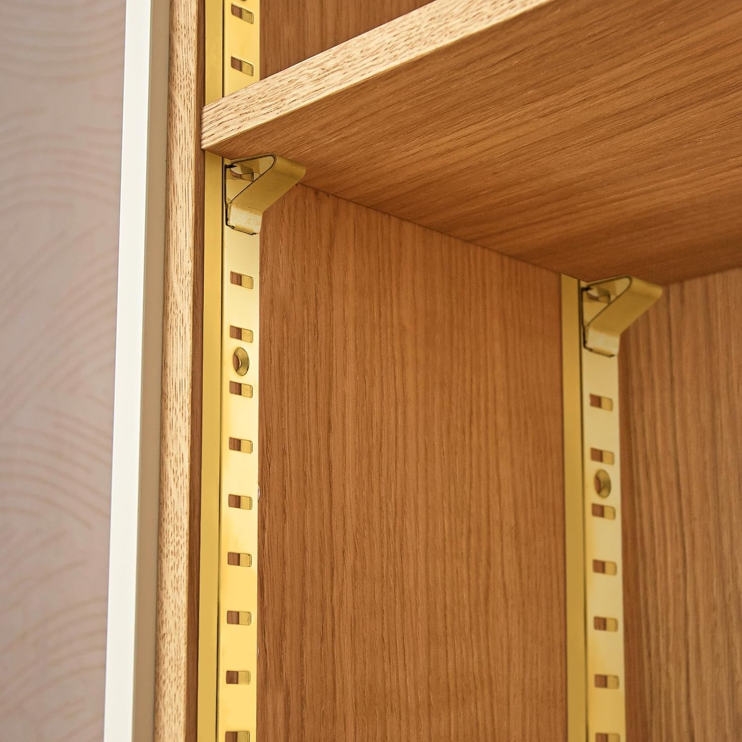 6 Pcs 36 Inch Shelf Pilaster Metal Mortise Mount Pilaster Strip Adjustable Shelf Standards for Wall Shelving System Closet Organization Storage (Brass)