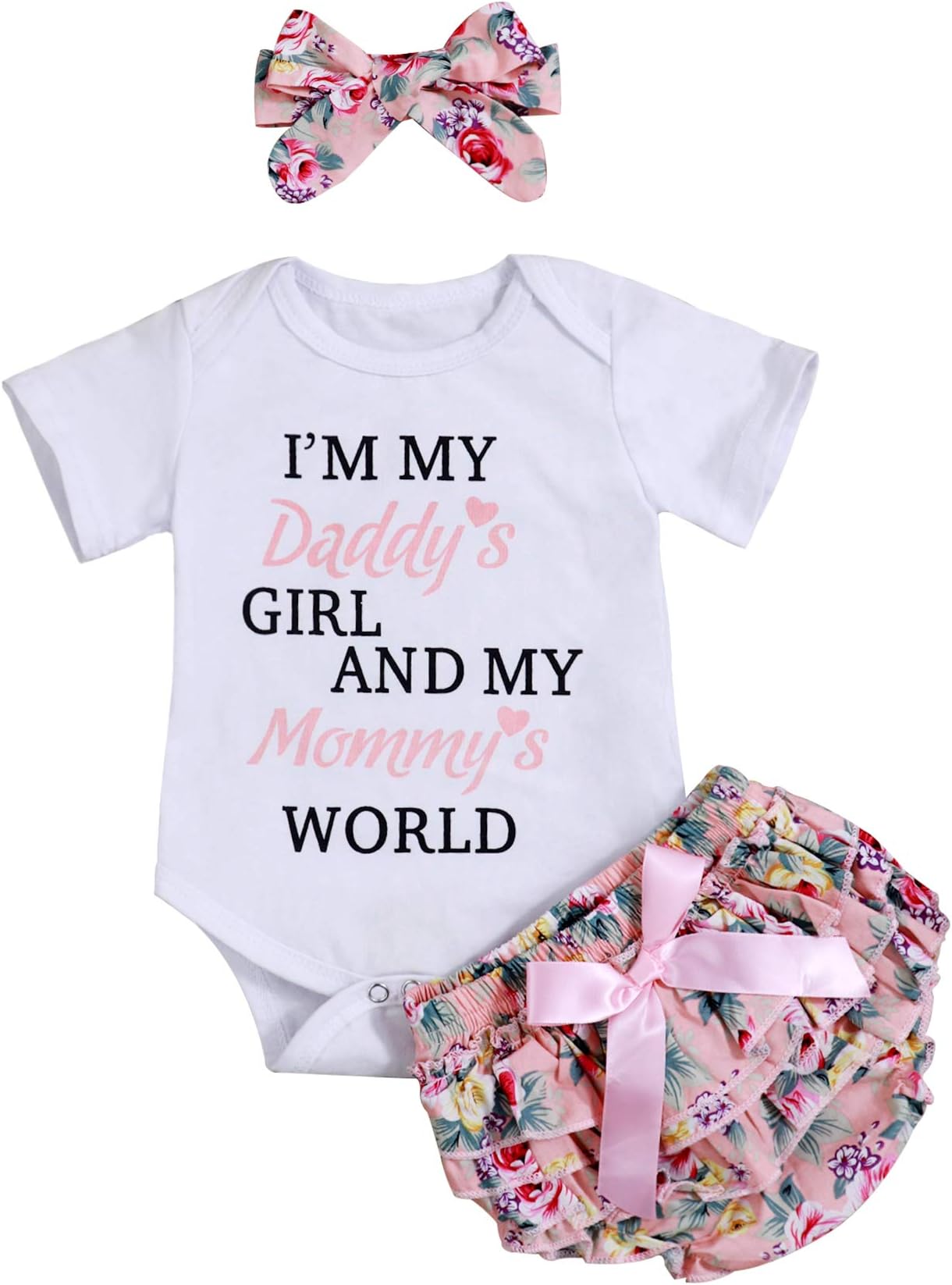 Newborn Baby Girl Summer Clothes Daddys Princess Romper Floral Shorts with Headband Bodysuit Outfit Sets