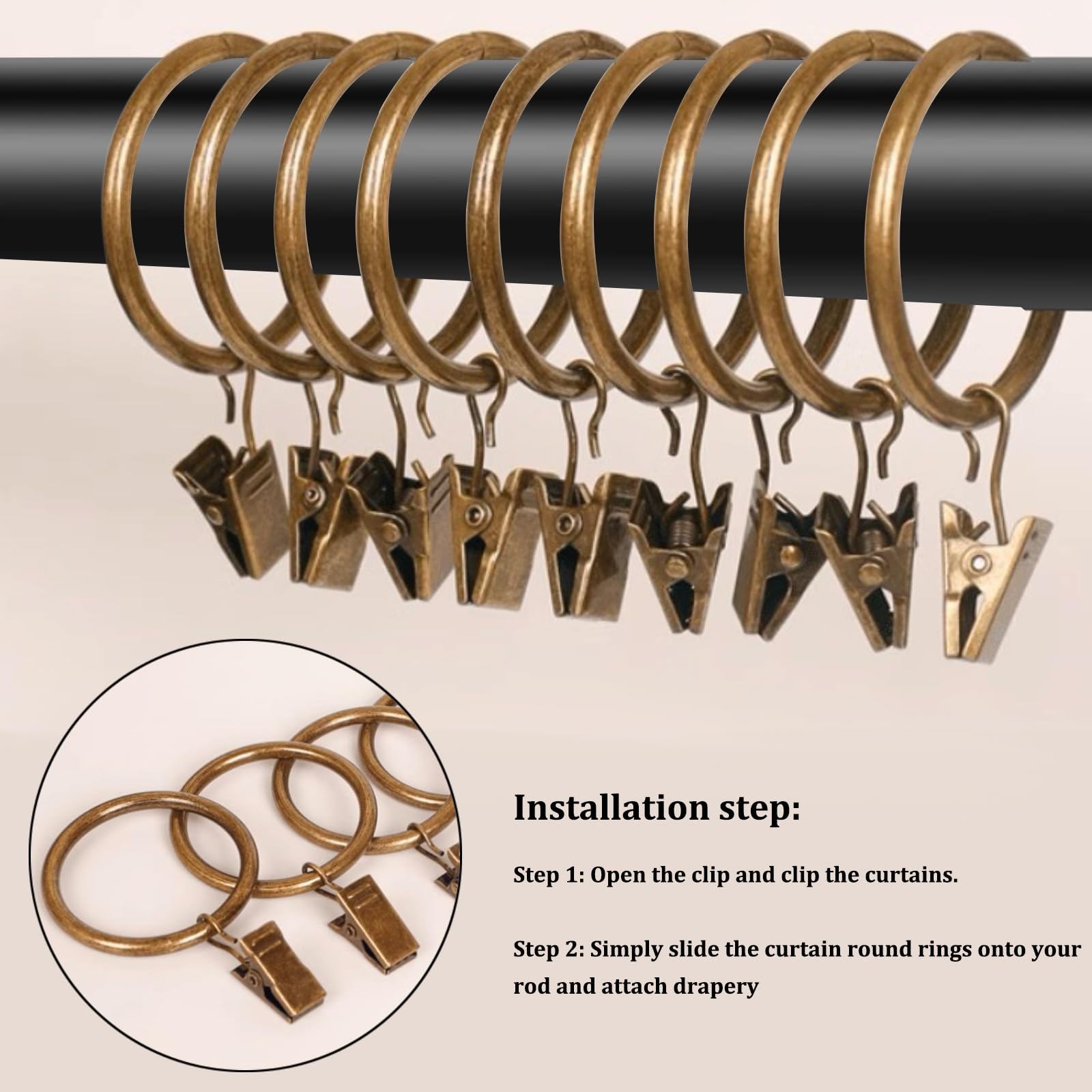 leoyoubei Anillos de cortina de metal con clips, anillos decorativos de clip de cortina para cortinas, material de metal de hierro de alta calidad, 30 piezas, diámetro interior (2.5 pulgadas, color