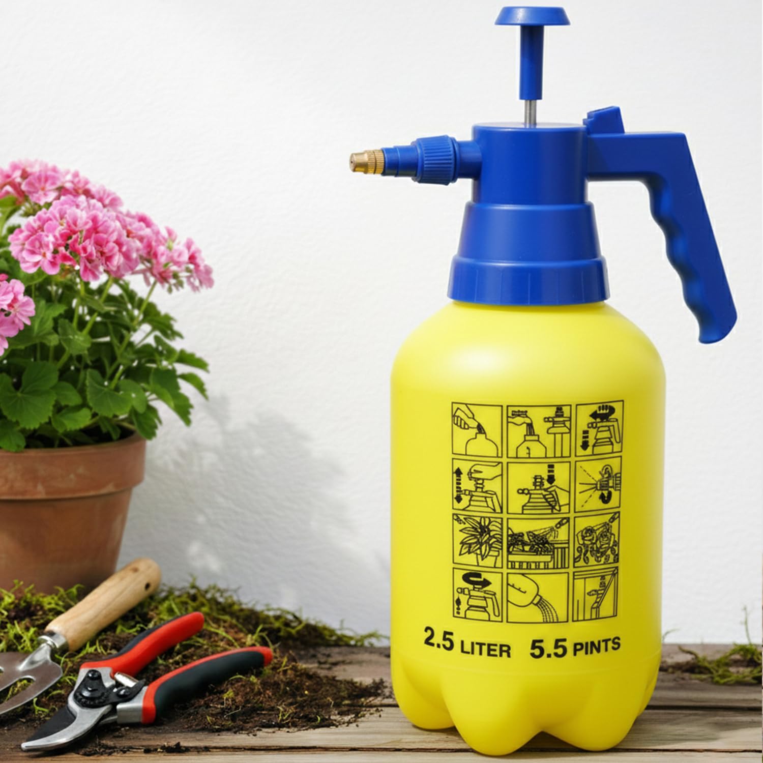 Oriley 2.5 Ltrs Handheld Manual Garden Sprayer Water Pressure Pump for Plant Spraying Gardening Household Cleaning Removal and Sanitising (Random Colour)