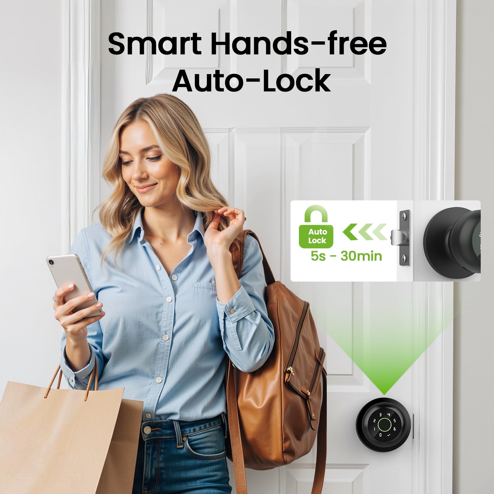 GHome Smart 4-in-1 Smart Door Knob Fingerprint Door Lock with Keypad, Biometric & App Control, Keyless Entry for Room, Garage, Office, Apartment, Local Data Storage