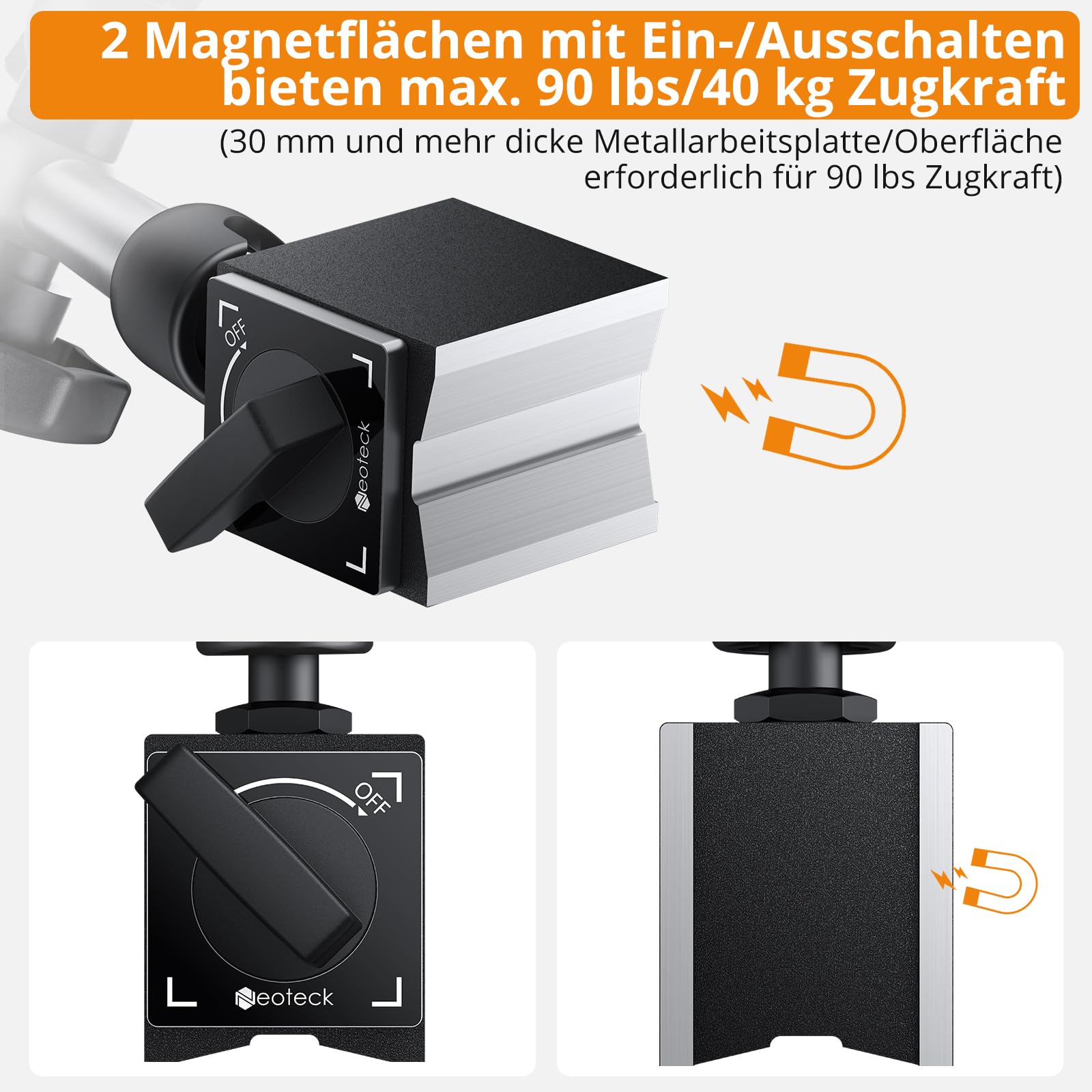 Neoteck Hebel Messuhr mit Magnetstativ Magnetfuß Messtaster 0-0,8 mm Genauigkeit 0,01 mm, Zentralklemmung Messuhrhalte für Messuhr