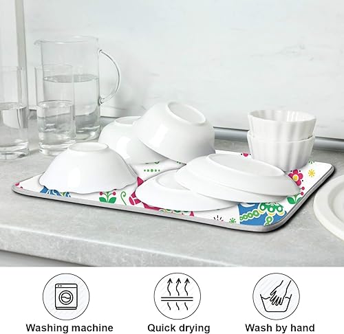 Miniatura 7 de Tapete de secado de platos para cocina, arte popular, Dala, absorbente, resistente al calor, escurridor de platos, 16 x 18 pulgadas