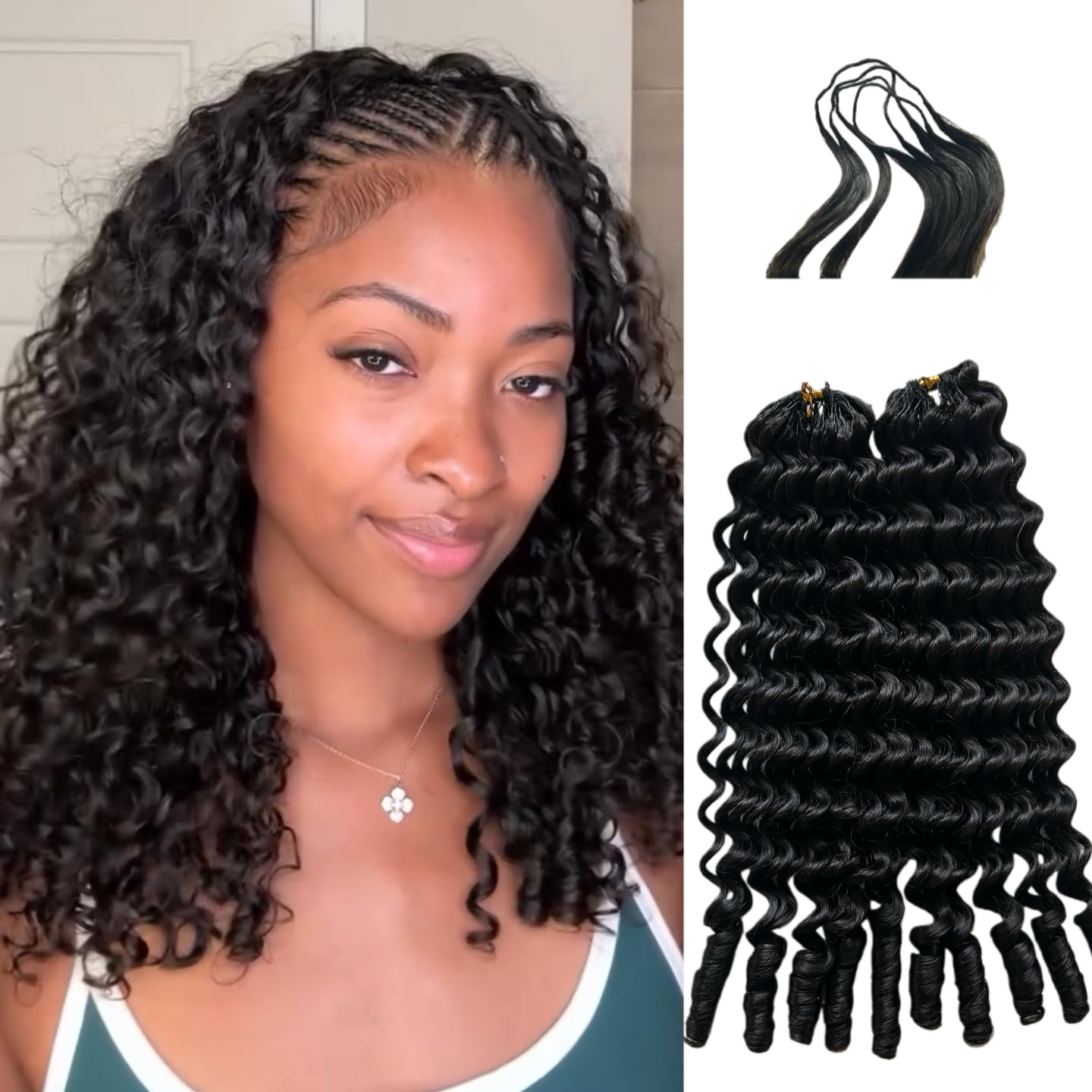 Knotless Pre-Separated Water Curly Human Hair Feather Crochet Hair Extensions Spirally Curly Classic Lightweight Reusable Crochet Hair Extensions Natural Color 18inch 120g