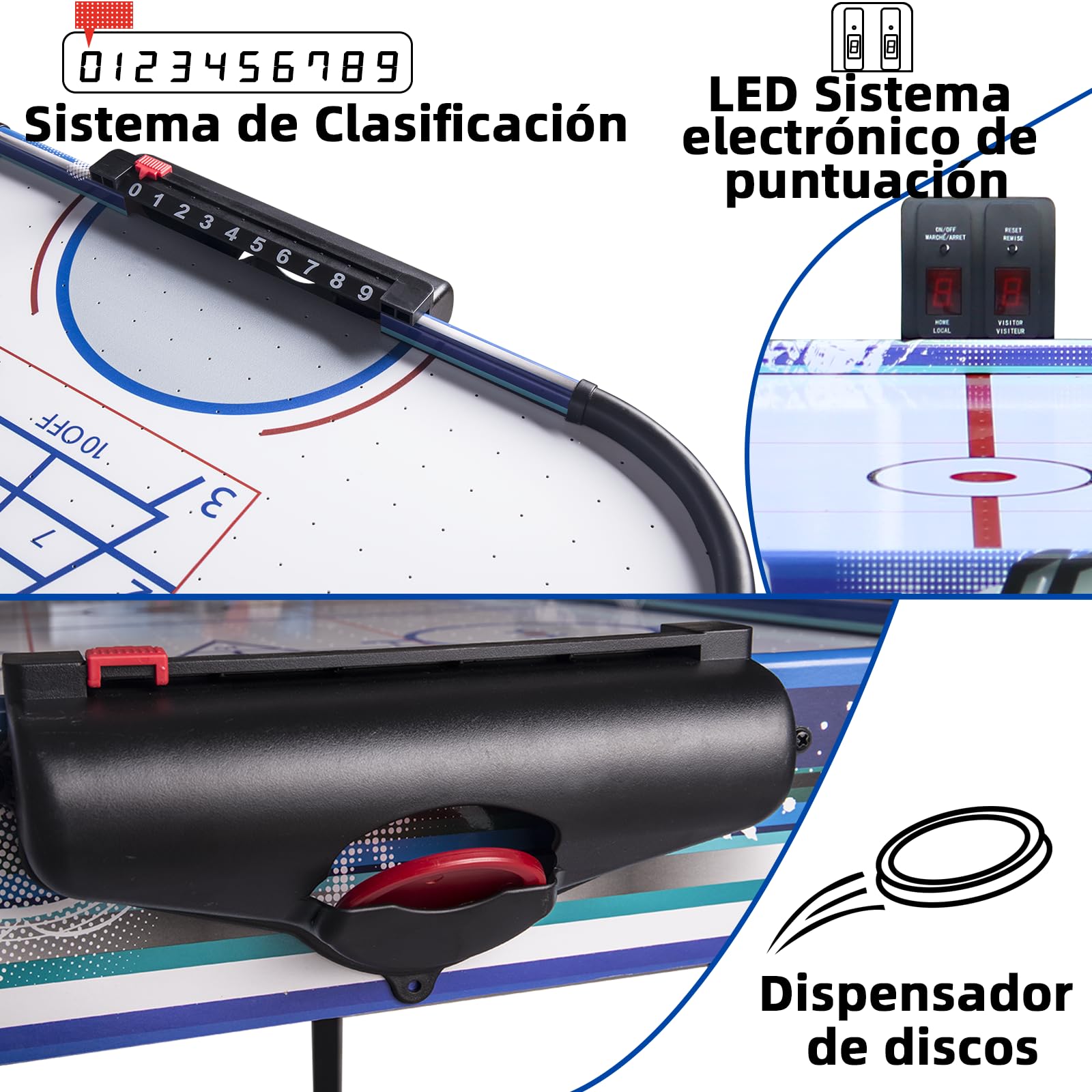 HLC Mesa Multijuego 3 en 1, Air Hockey Mesa, Bowling, Shuffleboard, con Ventilador de 12 V, Tamaño 130 x 61 x 78 cm