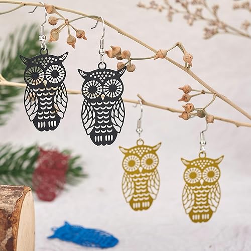 Miniatura 2 de FASHEWELRY 40 dijes de acero inoxidable con diseño de búho, diseño de animales y arcoíris, dijes de filigrana para Halloween, adornos de metal