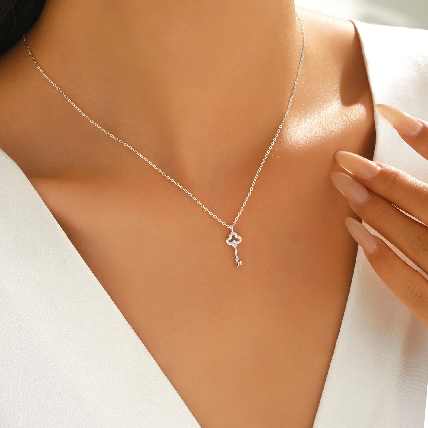 925 Sterling Silver Lucky Key Pendant Charm Necklace for Women 14K Gold Plated Petite Round Key Choker Chain Necklaces to Daughter Unlock Adjustable Necklace Meaningful Jewelry Birthday Friendship Gift - Image 4