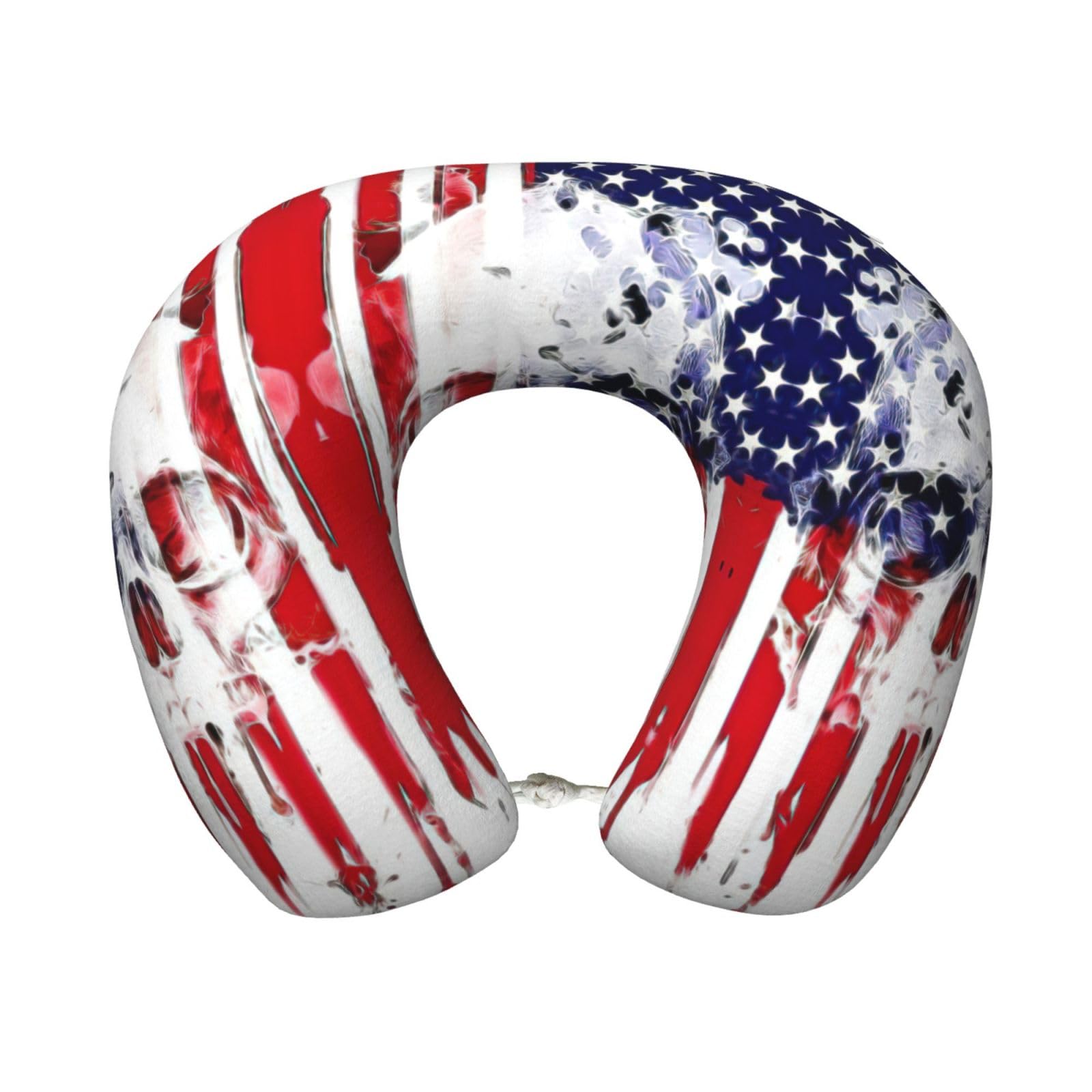 ASFgda U-Shape Memory Foam American Flag Skull Print Travel Pillow,Neck Support,Washable Cover For Airplane Car Home Office