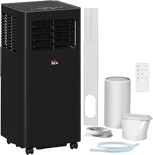 HOMCOM 8000 BTU Portable Air Conditioner for Rooms Up to 345 Sq. Ft., 3-in-1 AC Unit with Dehumidifier, Cooling Fan, Sleep, Remote, 24H Timer On/Off, Window Installation Kit, Black