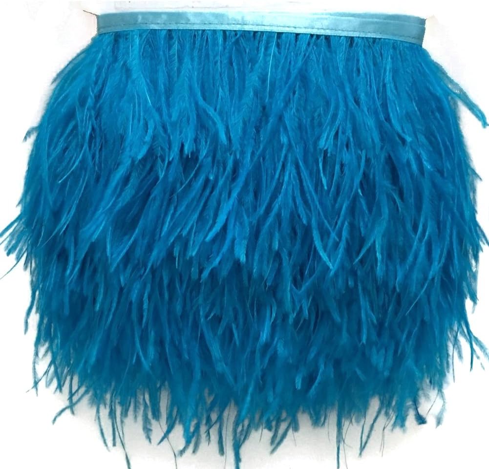 AABABUY 2 Yards Ostrich Feather Trim 4'' Strip of Ostrich Feathers (sy Blue)