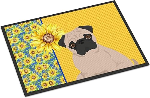 Caroline's Treasures WDK5472MAT - Tapete de verano con diseño de girasoles y pug cervatillo de 18 x 27 pulgadas, para interiores y exteriores, para