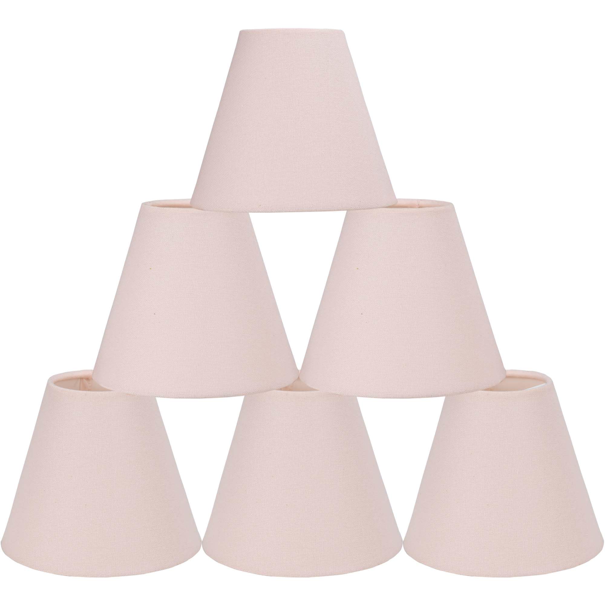 Lampwell Pink Nico Clip-On Chandelier Lamp Shades Set, 6 Pcs, 6"3"H5", Mini Linen Barrel Shades, For Candle/General Bulb