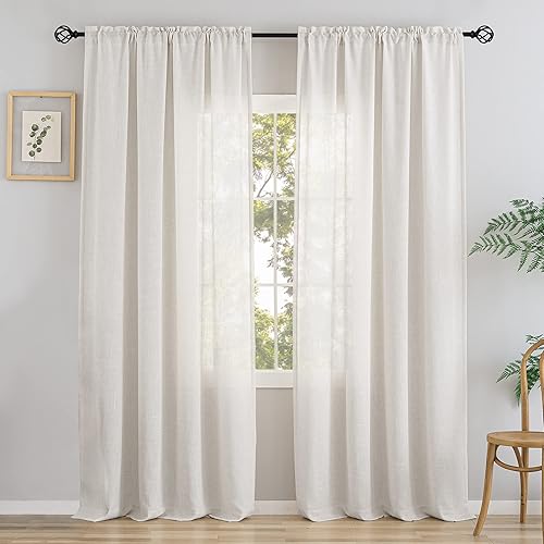 CUCRAF Juego de 2 paneles de cortinas de lino de 84 pulgadas de largo, cortinas de lino natural para filtrar la luz, cortinas traslúcidas para