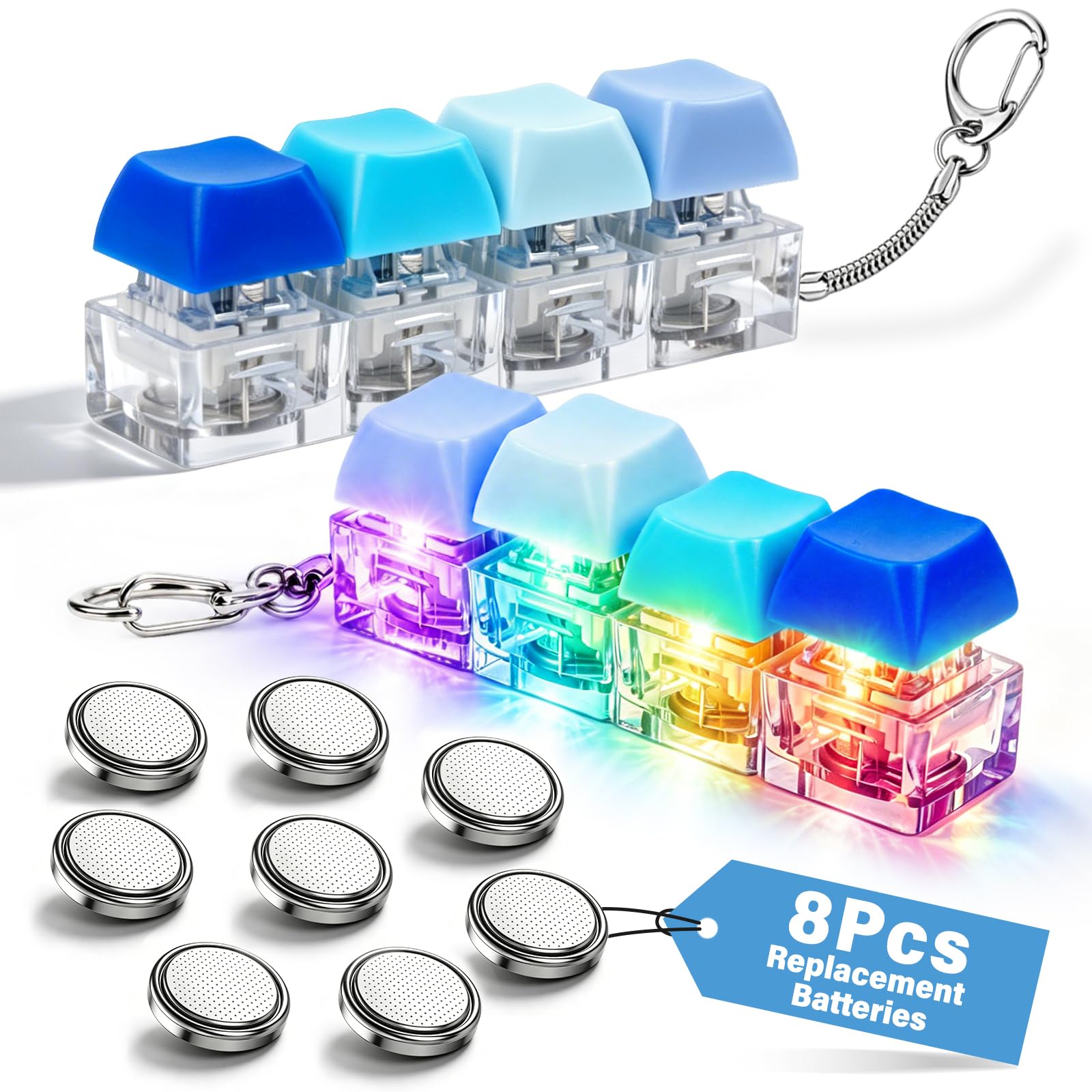 Zabawka Fidget Toys, 2 sztuki, zabawne, kolorowe zabawki fidget dla dorosłych ze światłem LED, klawiatura Fidget Keyboard, breloczek do kluczy, antystresowe, zabawka do strachu, biura, szkoły, podróży