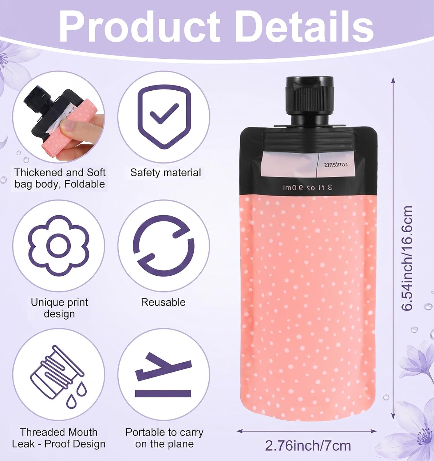 12 Pcs Travel Pouches for Liquids, Liquid Pouches for Travel with 6 Assorted Colors, Leakproof TSA Approved Squeeze Containers (6.34 x 2.76 x 0.9 In)