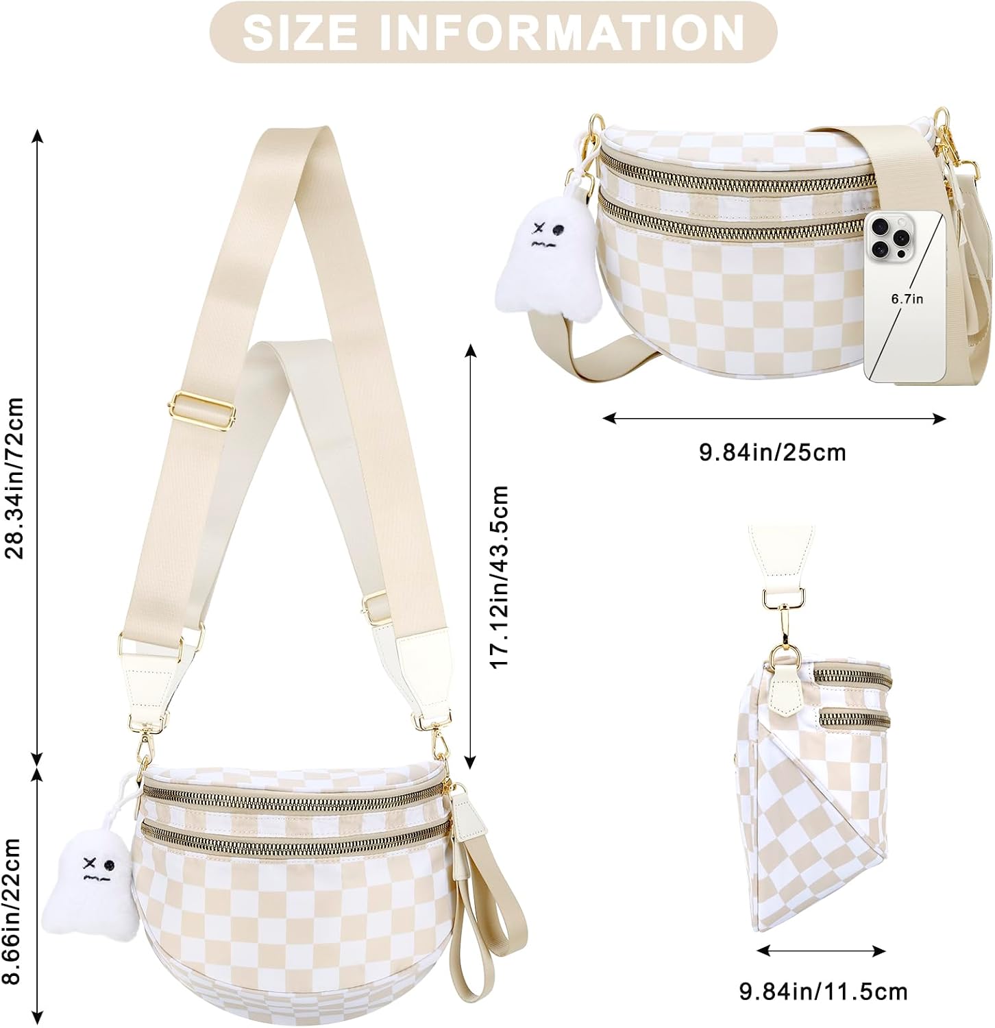 DOB SECHS Checkered Bag Crossbody Purse for Women Crossbody Handbag Shoulder Hobo Bag Messenger Handbag Checkered Purse