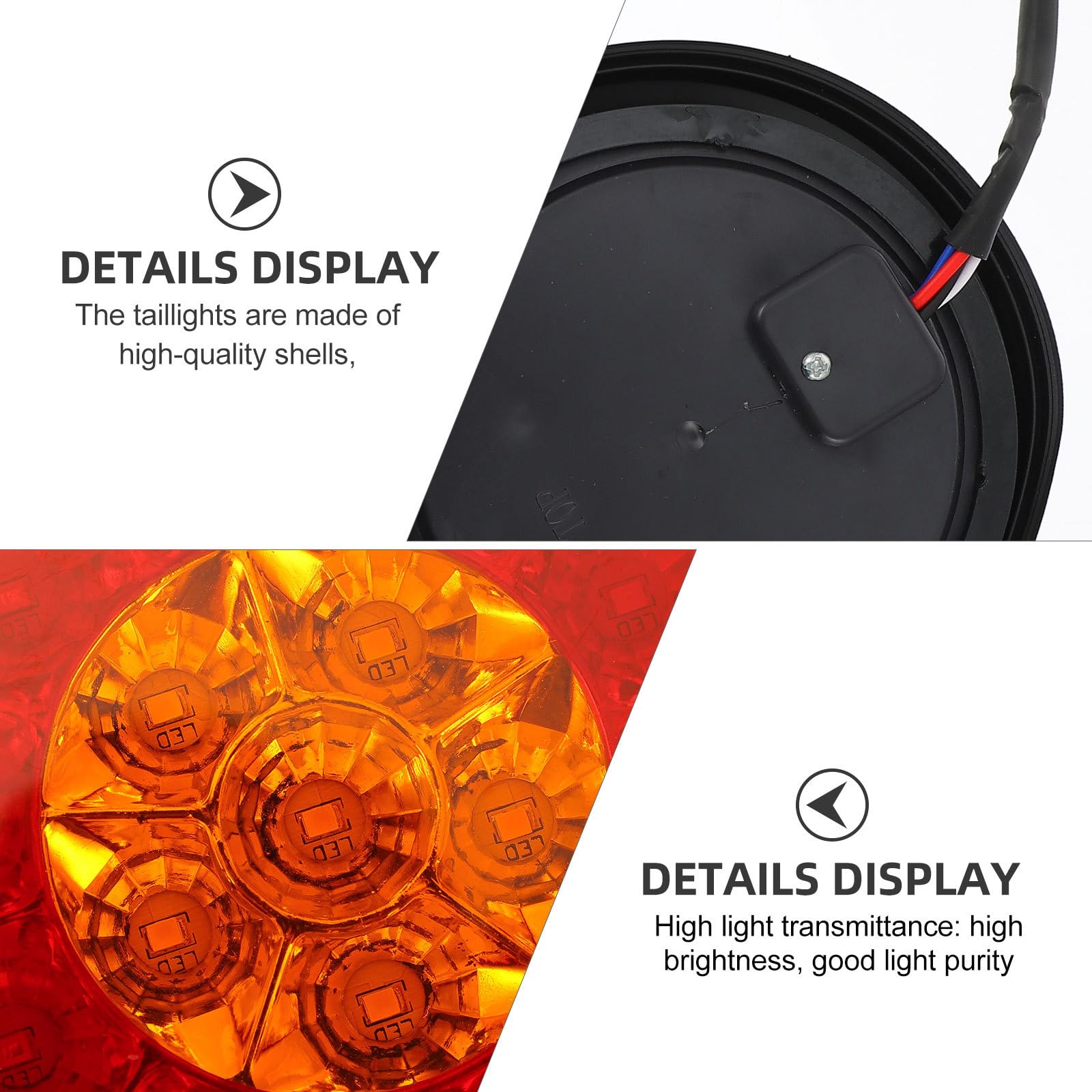Luces Traseras Redondas para Remolque 16 Leds Bicolor, Anillo de Goma Resistente y Luz de Freno Amarilla para Señalización y Advertencia