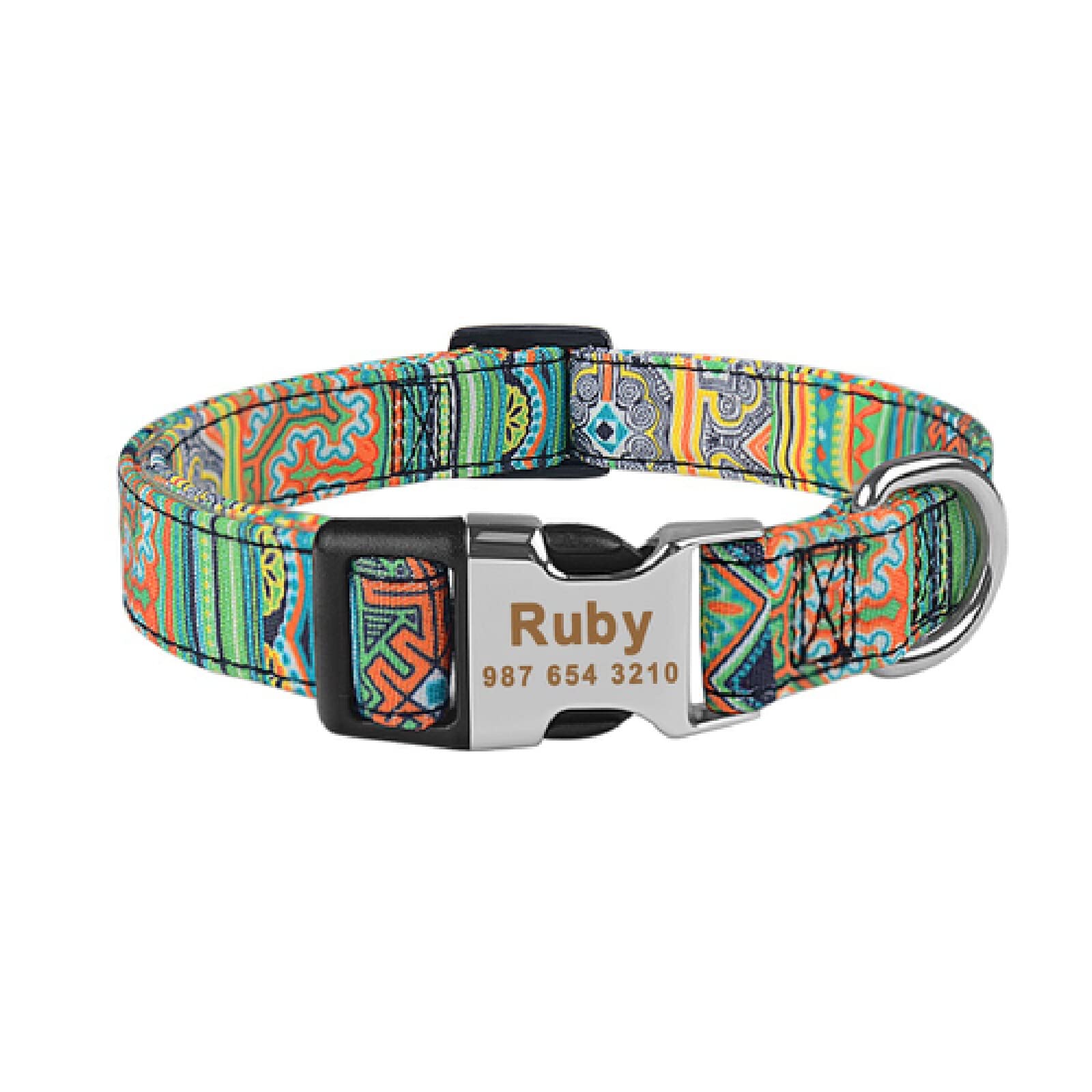 Collier chien personnalisable gravé en nylon réglable vert pour sécurité