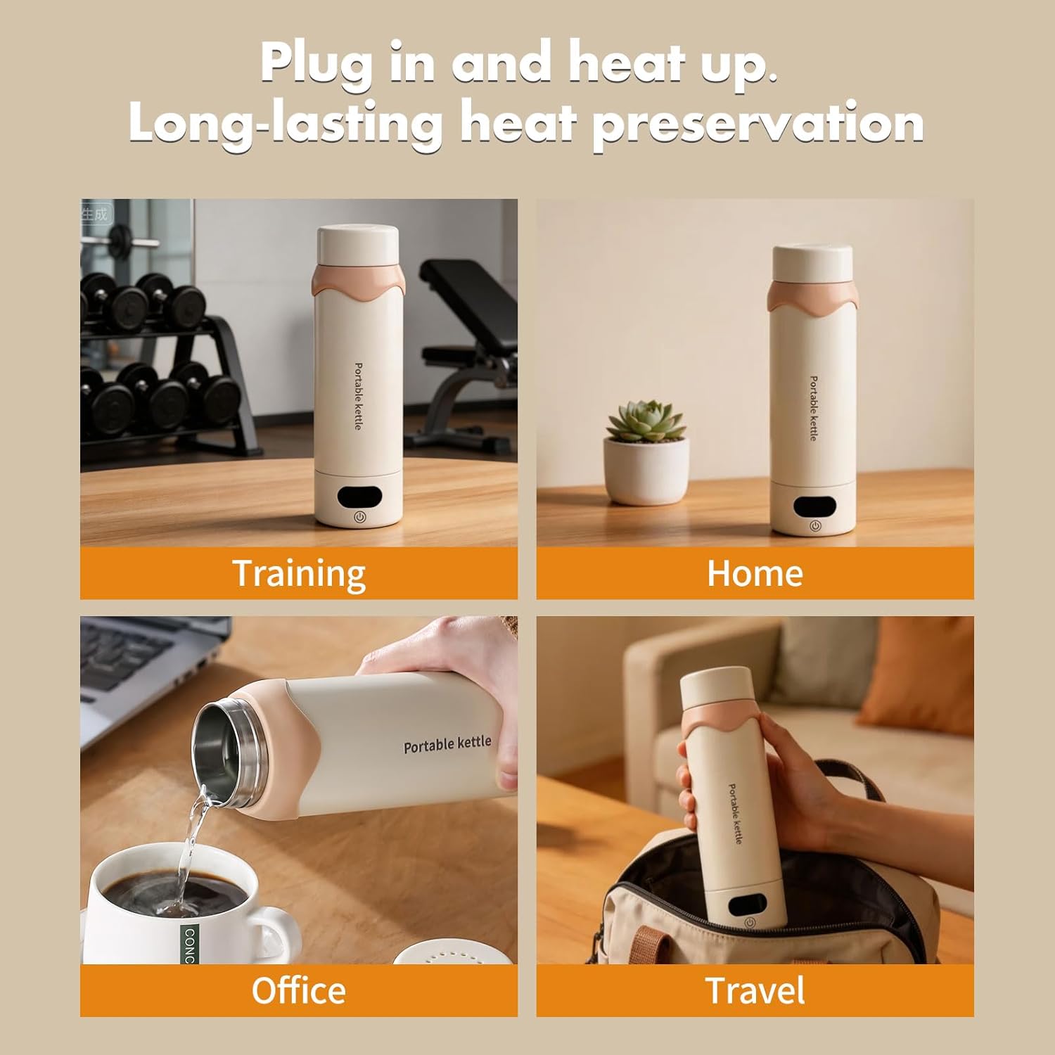 Vacuum-Insulated Electric Kettle, 304 Stainless Steel Inner Portable Water Boiler for Hotel, Office, Dormitory - 4 Adjustable Temperature and Automatic Shut-off with Kettle Bag