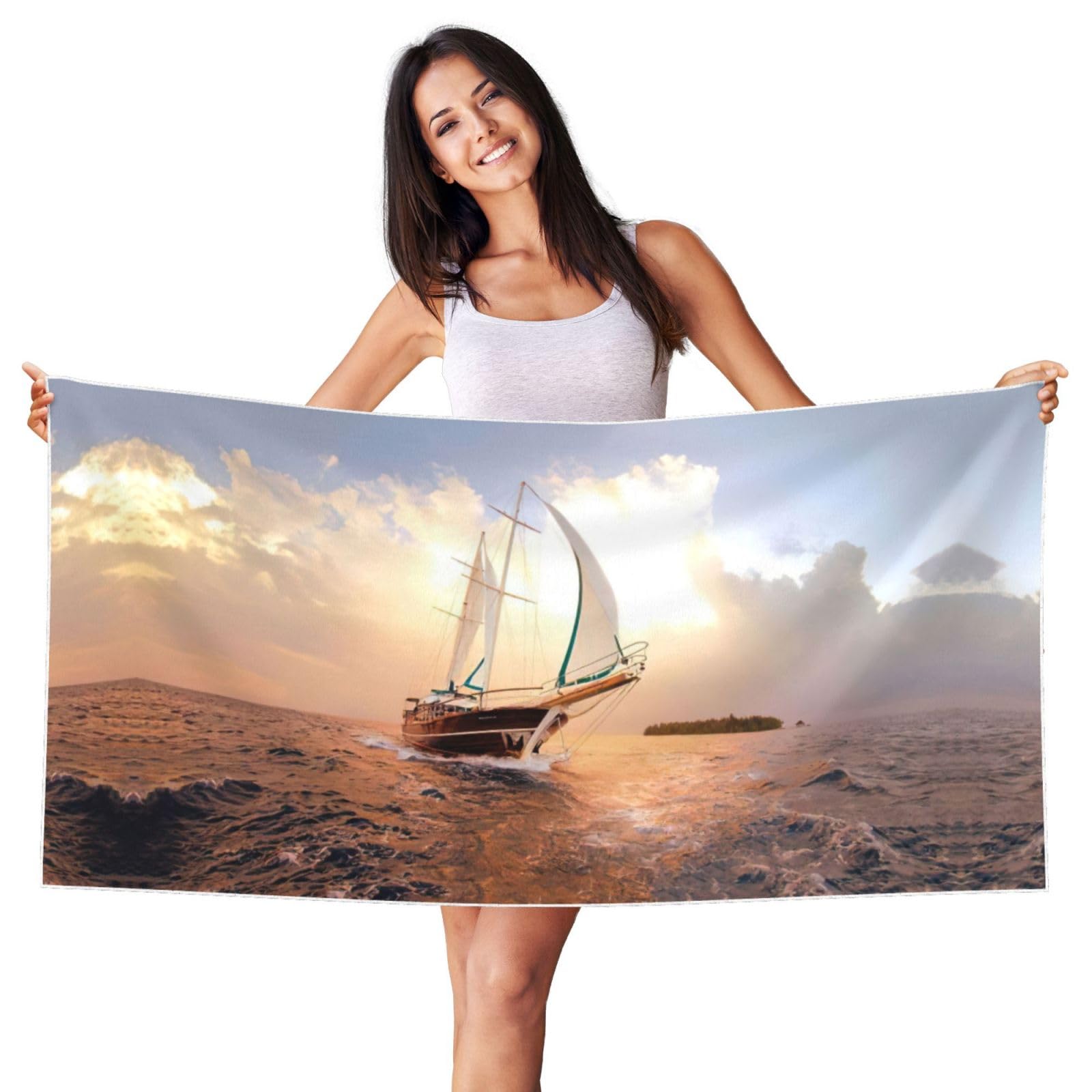 Serviette de sport blanche à motif voile compacte pour le camping