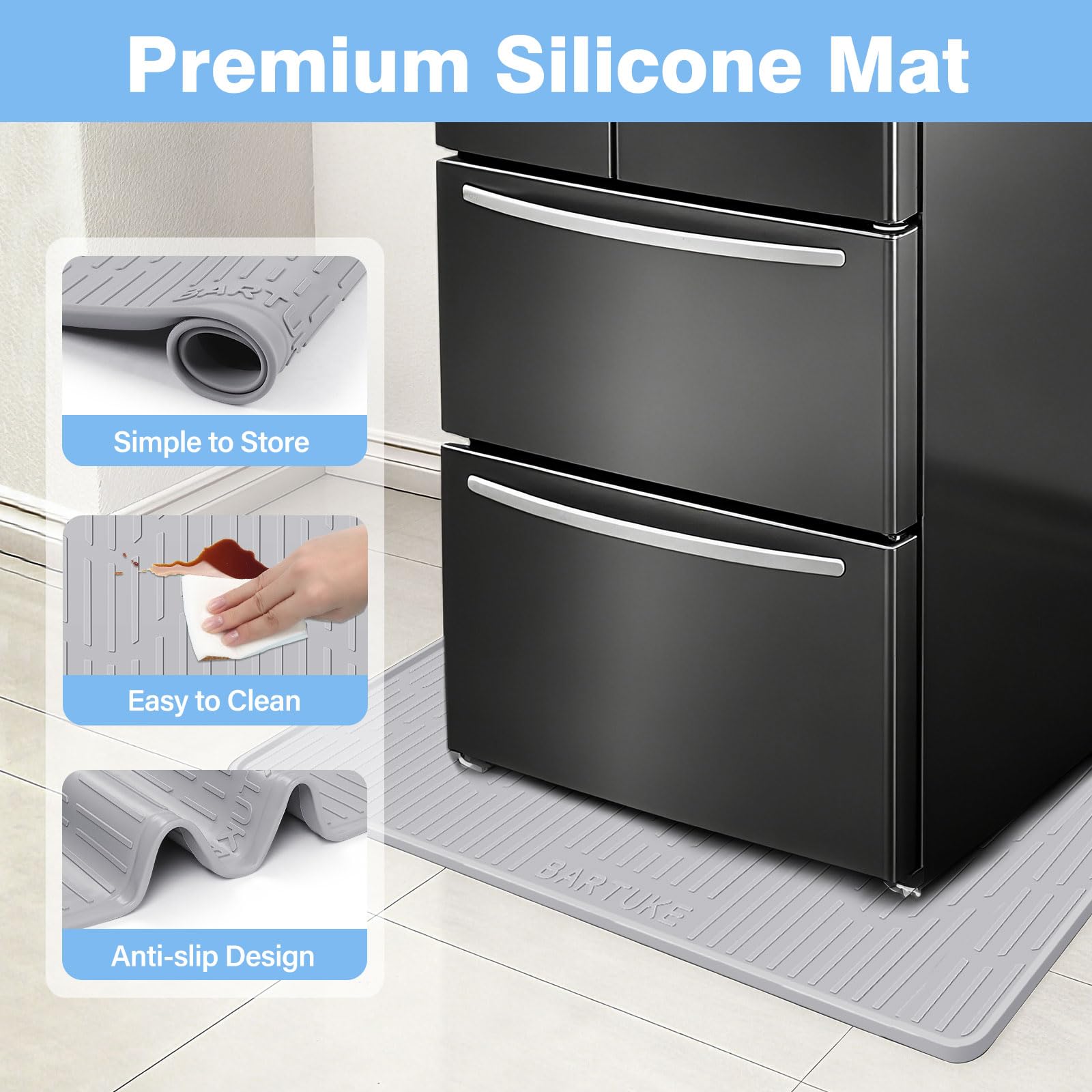 Kalolary große Kühlschrank Silikonmatte mit 0,5'' erhöhten Kanten, Rutschfester Bodenschutz für Minikühlschrank, Waschmaschine, Trockner, Weinschrank, Kaffee Maschine (24'' x 24'')