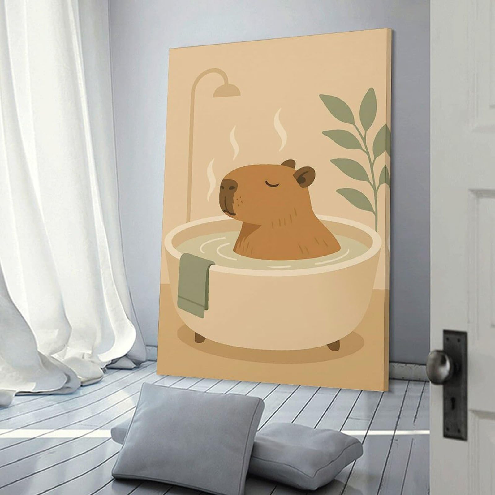 Junmoney Frame-Style-12 Capybara Bath Bathroom Shower Funny Animal Animal Canvas Wall Decor, 20X30inch(50X75cm), For Wall Displays, Bedrooms Or Room Updates, Wall Decor Suited To Curated Displays