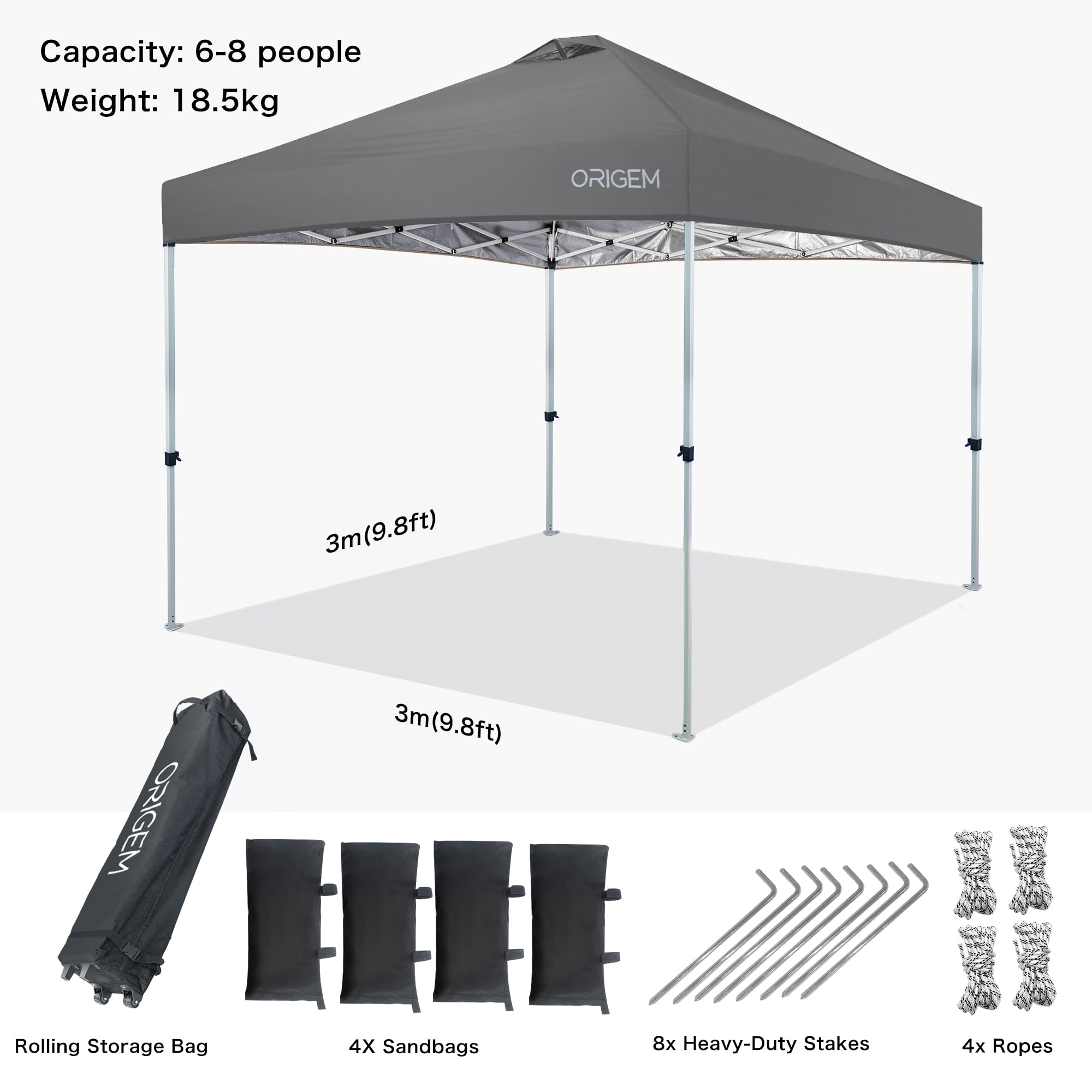 Origem Tonnelle de Jardin Extérieur 3x3 Pliante Imperméable avec Parois | Montage rapide en un geste, parois latérales, sac à roulettes, abri pour jardin, camping, marché et événements en plein air
