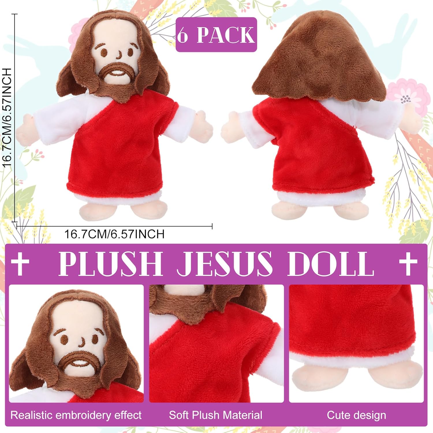 Barydat 6 Pcs Easter Jesus Plush Toy 6 Inch Jesus Stuffed Doll Christian Gifts Plushie Christ Religious Savior for Easter Church Sunday School Baptism Gifts Party Favors(Multicolor)