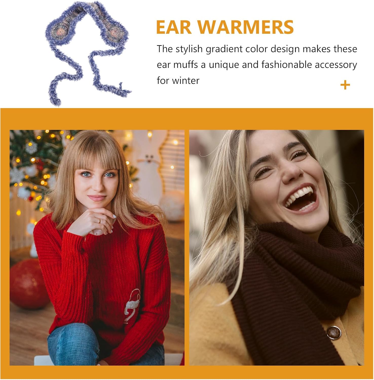 Beavorty Gradient Knit Furry Ear Muffs Winter Ear Warmers Adjustable Plush Lined Earmuffs for Women Men Cold Weather Hearing Protection