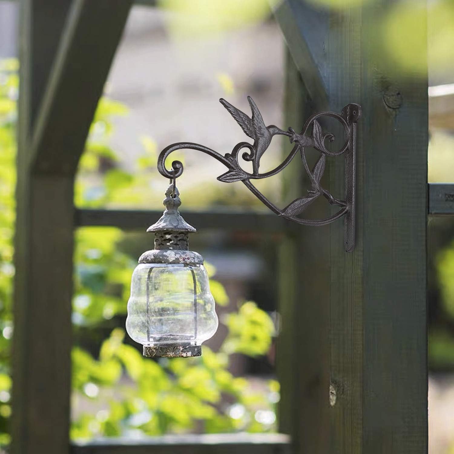 2PCS Plant Hangers Outdoor Plant Hooks for Wall/Fence, Hummingbird Hanging Plant Bracket Heavy Duty Cast Iron Plant Hanger for Lantern/Bird Feeder, Drak Brown
