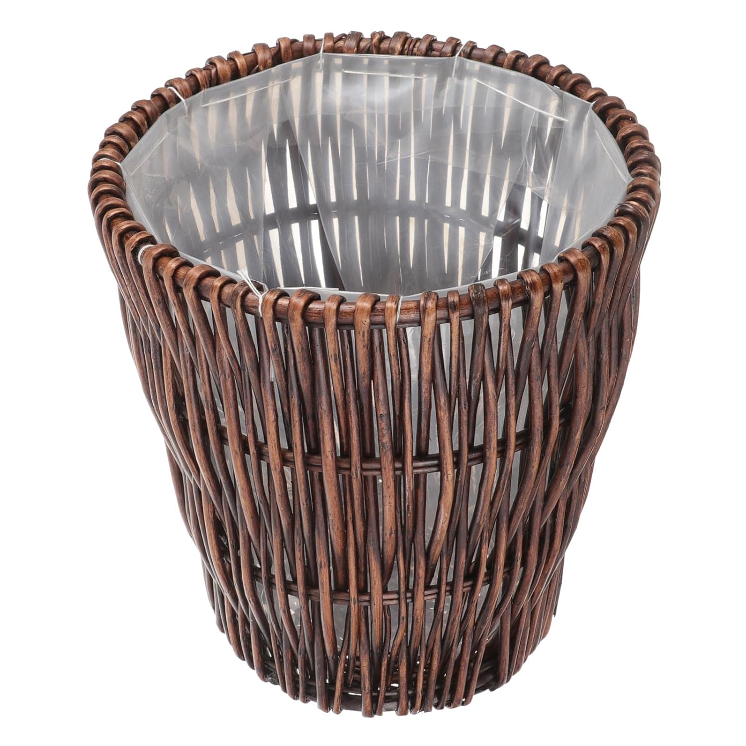 Woven Rattan Trash Can for Bathroom, Handwoven Waste Basket with Classic Brown Color, 26cm Diameter X 28cm Height, Eco-Friendly Storage Basket for Home Organization