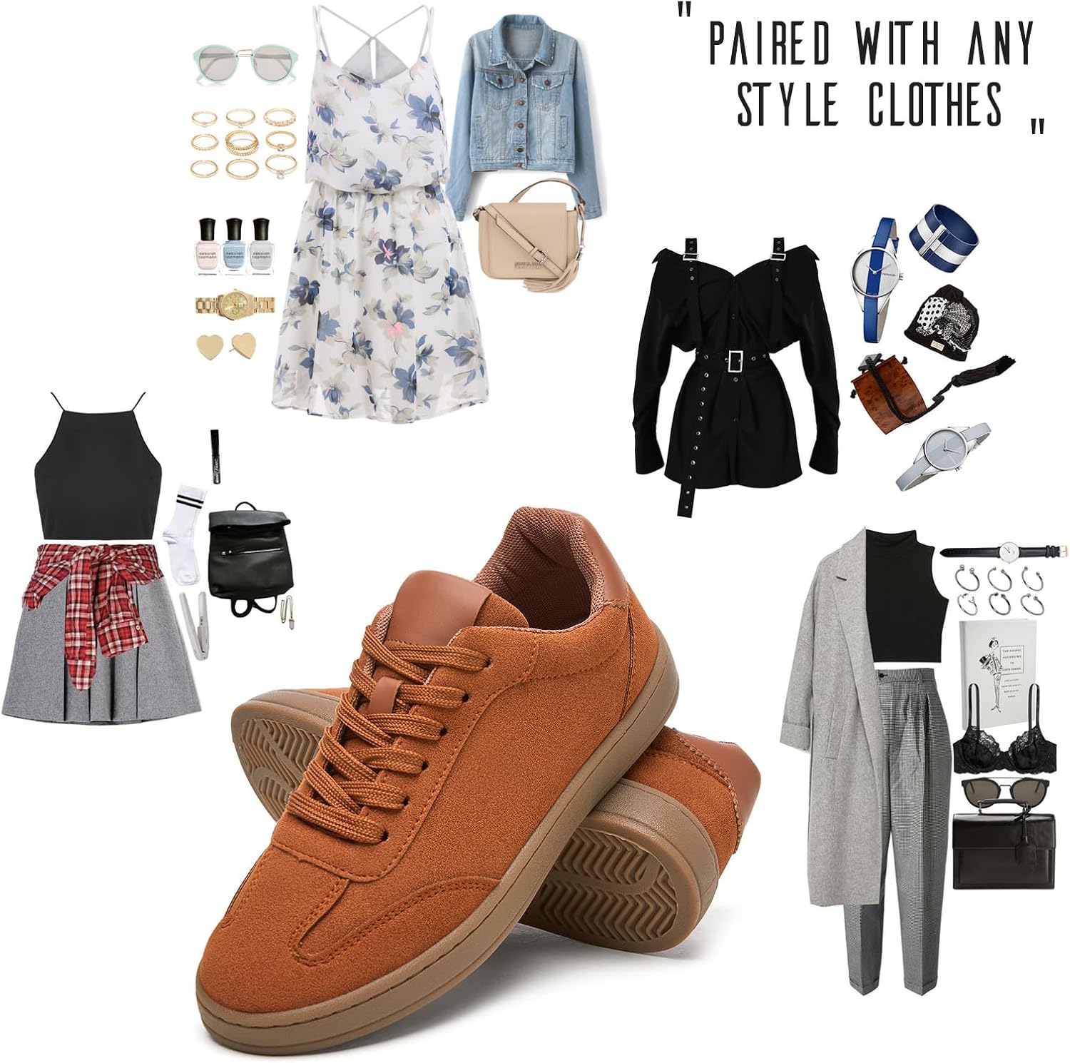 Adokoo Women's Fashion Sneakers Suede Black Grey Brown Casual Shoes Tennis Low Top Lace Up Sneakers for Women - Image 6