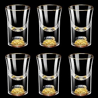 20ml (0.67 oz) Shot Glasses Set of 6, Crystal 20ml Glass Set Decorated with 24K Gold Flakes, Shot Cups for Whiskey, Tequila, Vodka, Mini Shot Glass Perfect for Party, Bar, Club