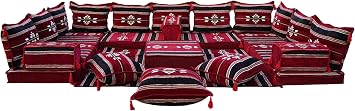 Maroon U Shaped Arabic Majlis Traditional Middle Eastern Floor Seating