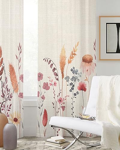 Miniatura 3 de Cortinas traslúcidas con diseño de hojas y flores de granja de 39 pulgadas de largo, juego de 2 paneles de cortinas para cocina, dormitorio, sala de