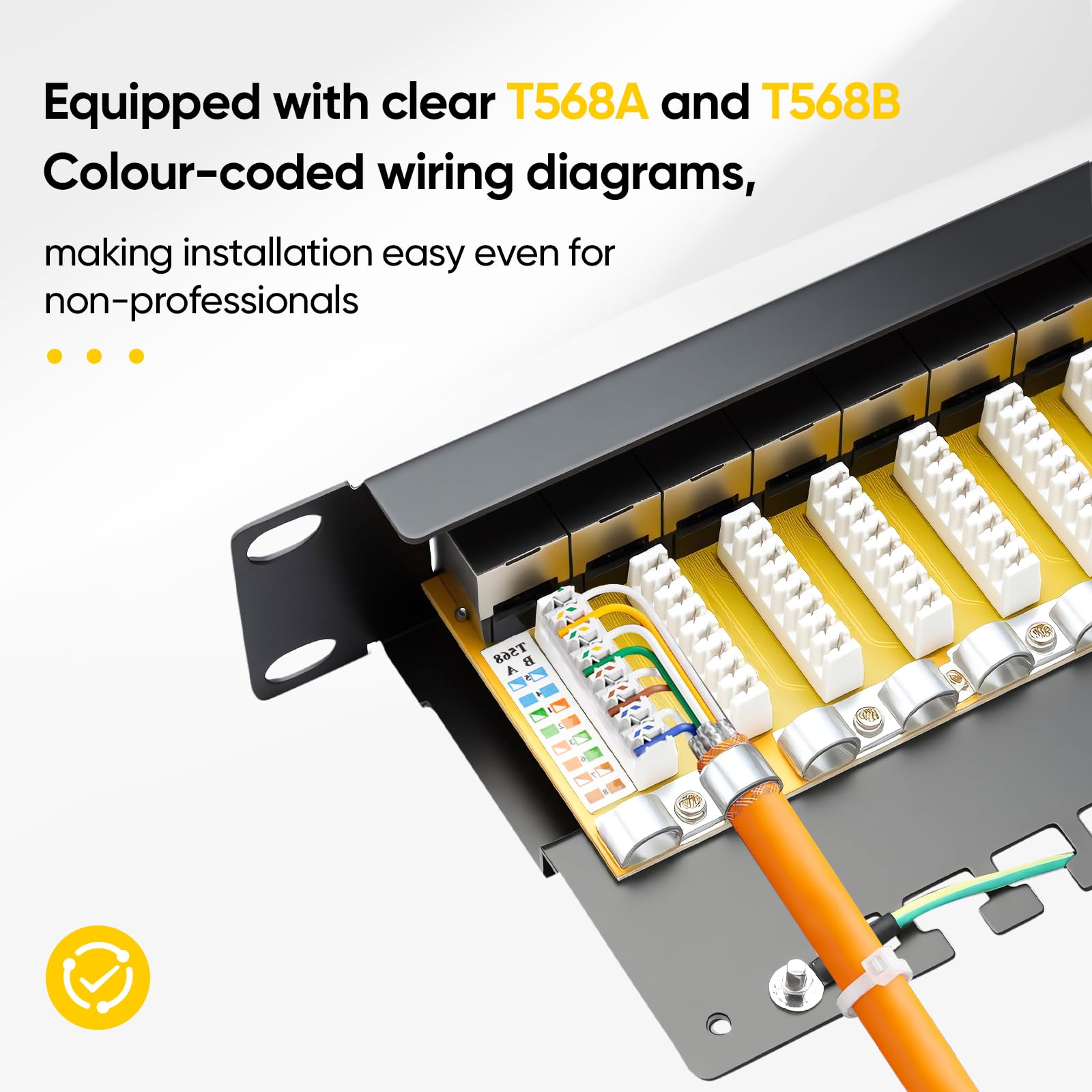 Patchpanel Cat 7, 24 Port, 19-Zoll Patchpanel Keystone, Rackeinbau Servermontage RJ45 Geschirmt, für Gigabit-Netzwerk-Switch