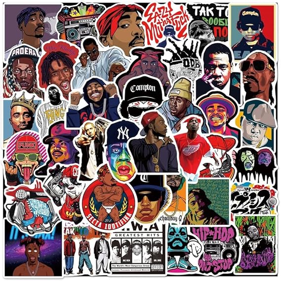 FRANKdesigns 50-Piece Rappers Sticker Pack for Hip-Hop Enthusiasts: Dope Vibes Galore