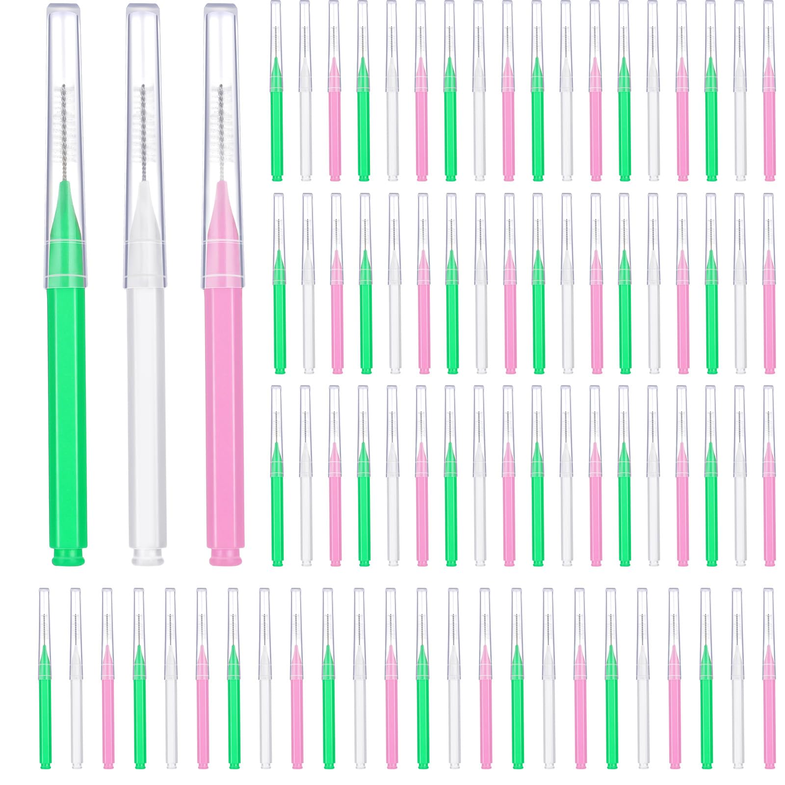 Patelai 100 Pcs Braces Dental Brushes,Light Pink,Green,White,Mixed Size