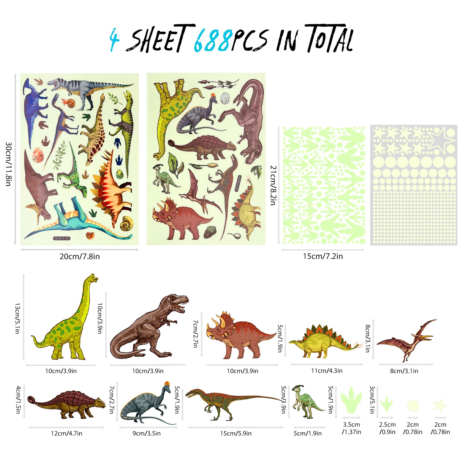 SNAIL GARDEN 688PCS Glow in The Dark Dinosaur Stickers, Luminous Wall Decors for Kids Bedroom Nursery Living Room Decor (Green Light) - Image 2