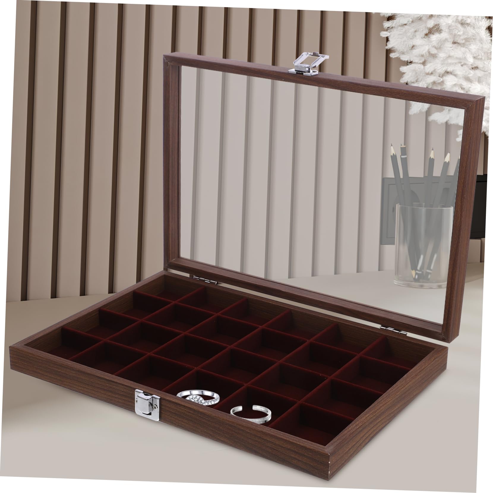Boîte à Thé Compartimentée 24 Cases, Organisateur de Sachets en Verre et Acier Inoxydable, Design Transparent Cuisine et Salle à Manger