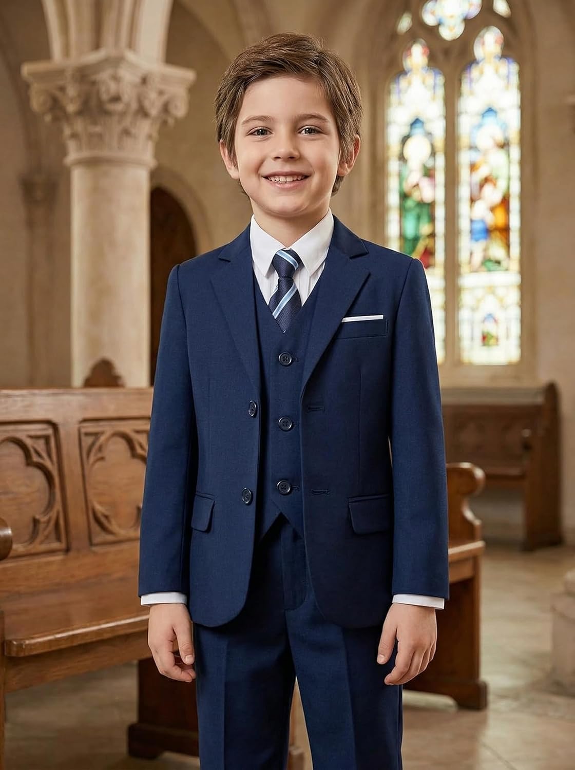Boys' Formal Slim Fit Suit Set 5 Piece Boys Suit Dress Clothes Ring Bearer Outfit