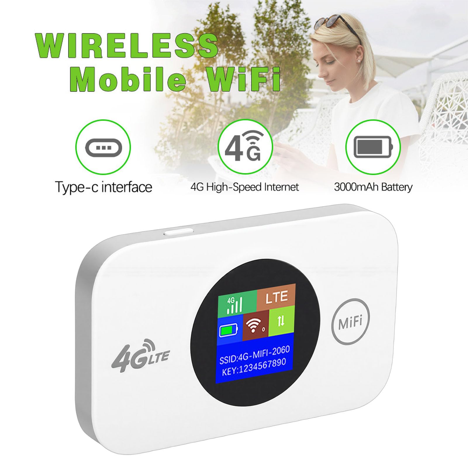 Router WiFi portatile 4G LTE con slot per scheda SIM, hotspot mobile 300Mbps Router wireless tascabile 2.4G per viaggi su strada lavoro all'aperto, bande B1 B3 B5 B7 B8