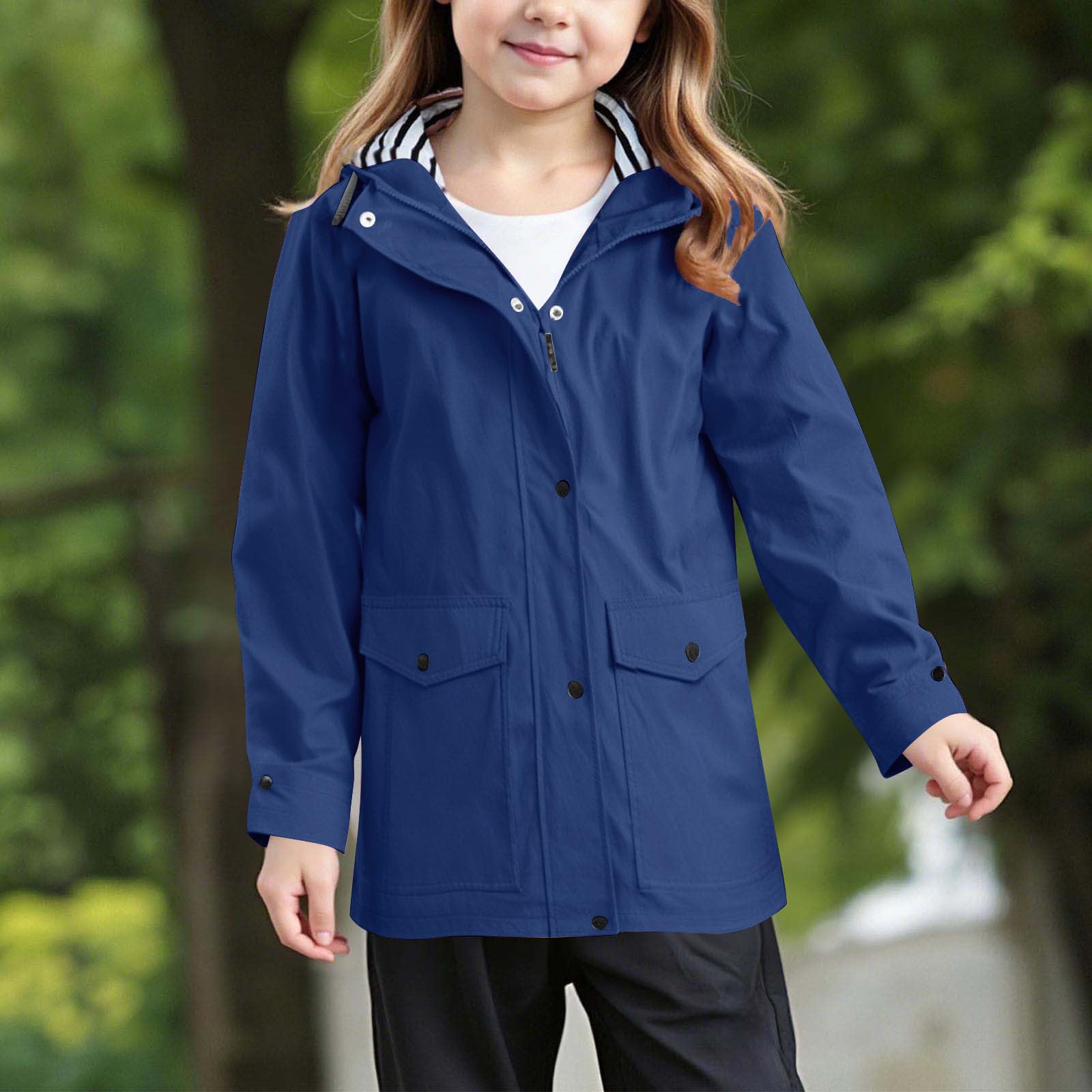 Generisch Veste de pluie pour enfant - Imperméable - Avec capuche - Coupe-vent - Respirante - Poncho de pluie avec fermeture éclair - Poche - Veste de mi-saison légère - Pour fille et garçon