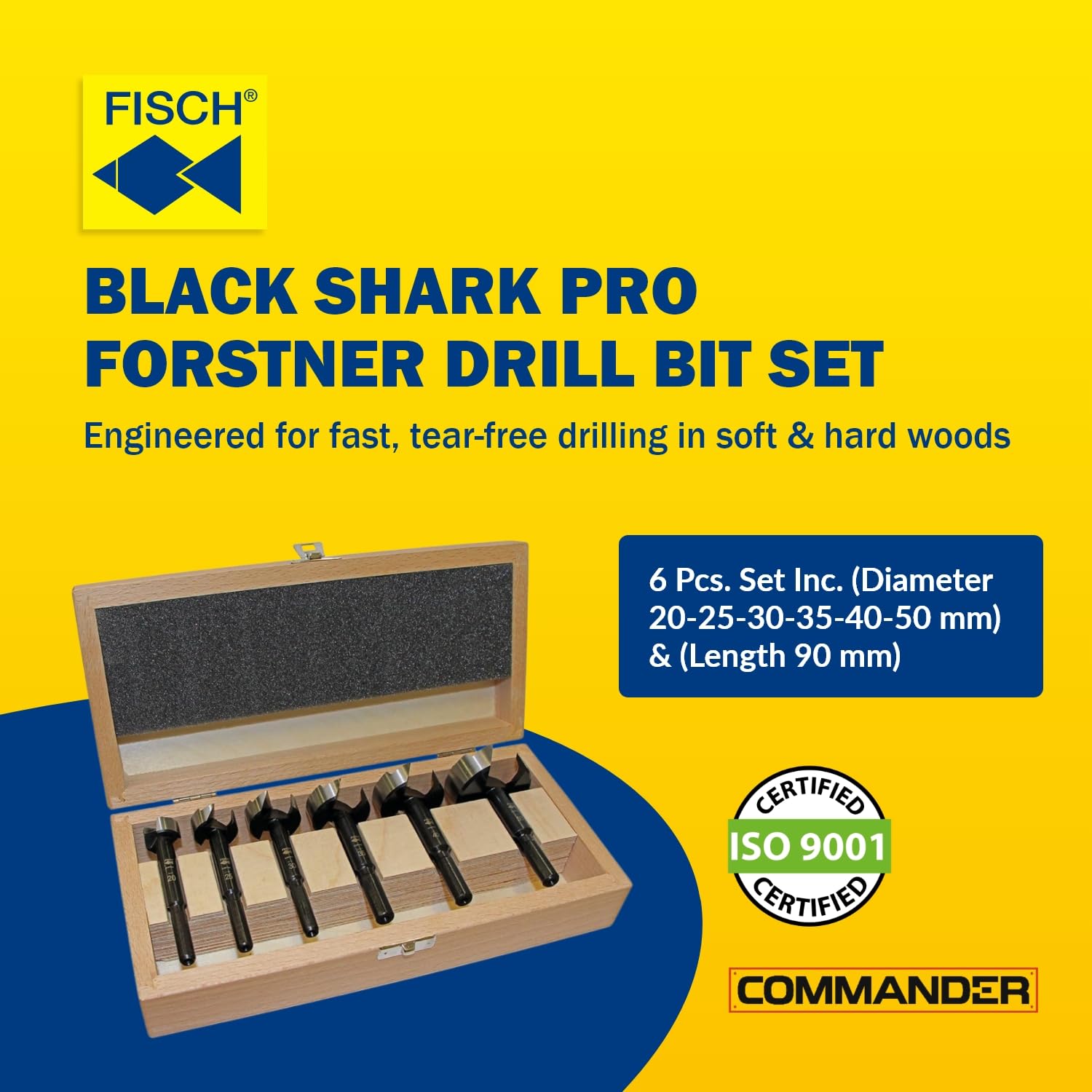 Punta Black Shark Pro Forstner Volumen de suministro: 6 uds. Casete con Ø 20-25-30-35-40-50 mm.