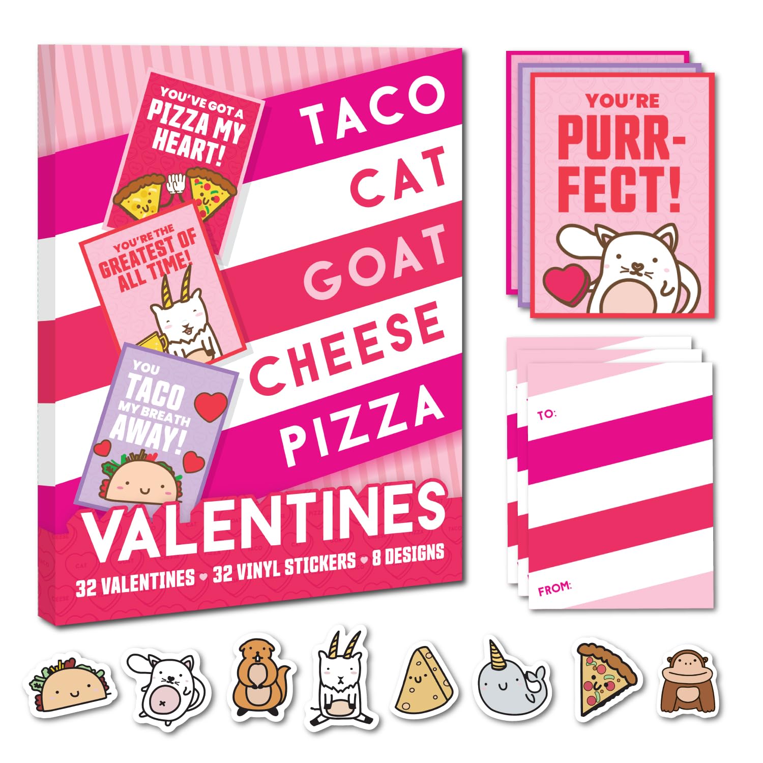 Amazon.com: Taco Cat Goat Cheese Pizza Valentines Day Cards for